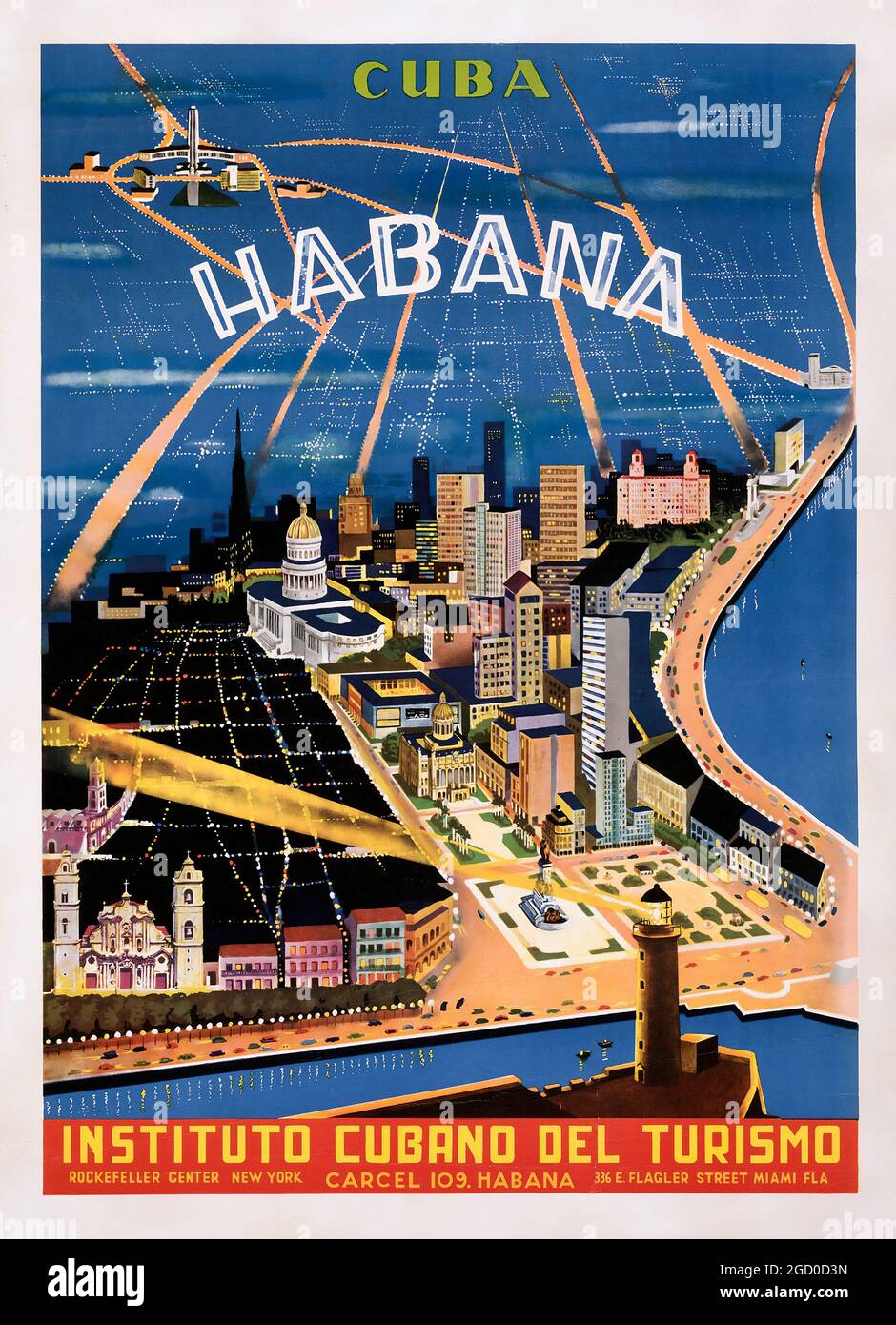 La Havane (Instituto Cubano del Turismo, années 1950). Affiche de voyage cubaine. Banque D'Images
