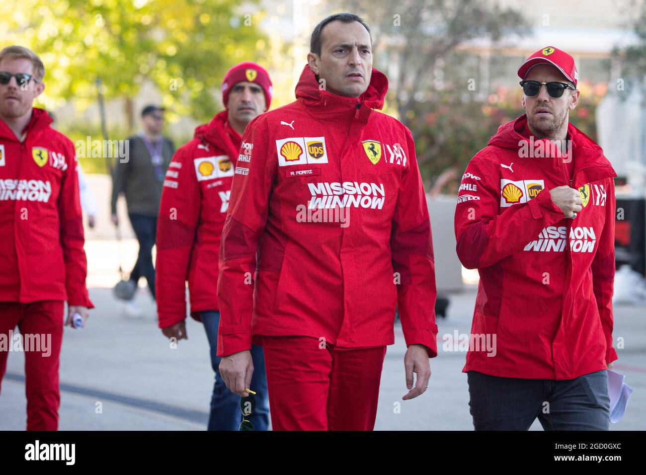 Sebastian Vettel (GER) Ferrari avec Riccardo Adami (ITA) Ferrari Race Engineer. Grand Prix des États-Unis, jeudi 31 octobre 2019. Circuit of the Americas, Austin, Texas, États-Unis. Banque D'Images