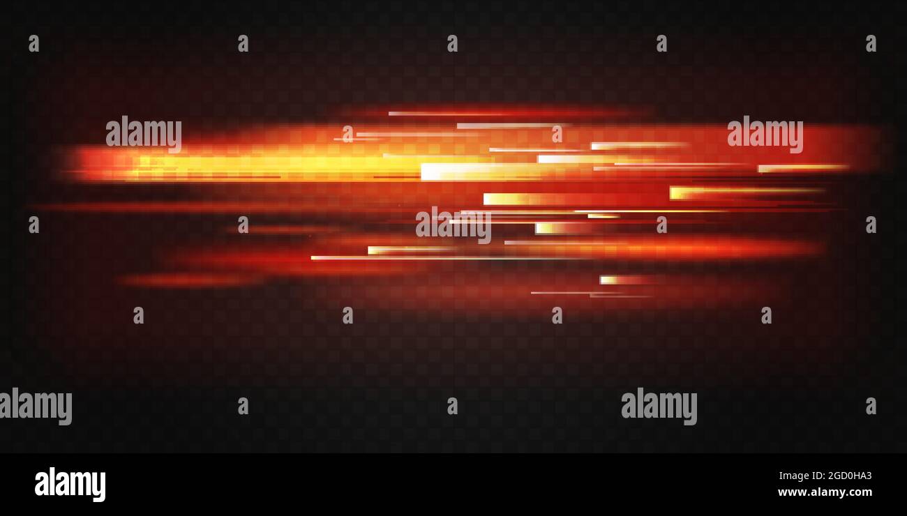 Lumière rouge mouvement rapide, vitesse lignes mouvement résumé effet de fusion illustration vectorielle. Ligne horizontale futuriste texture floue de transport rapide, bandes d'action graphiques sur fond sombre Illustration de Vecteur