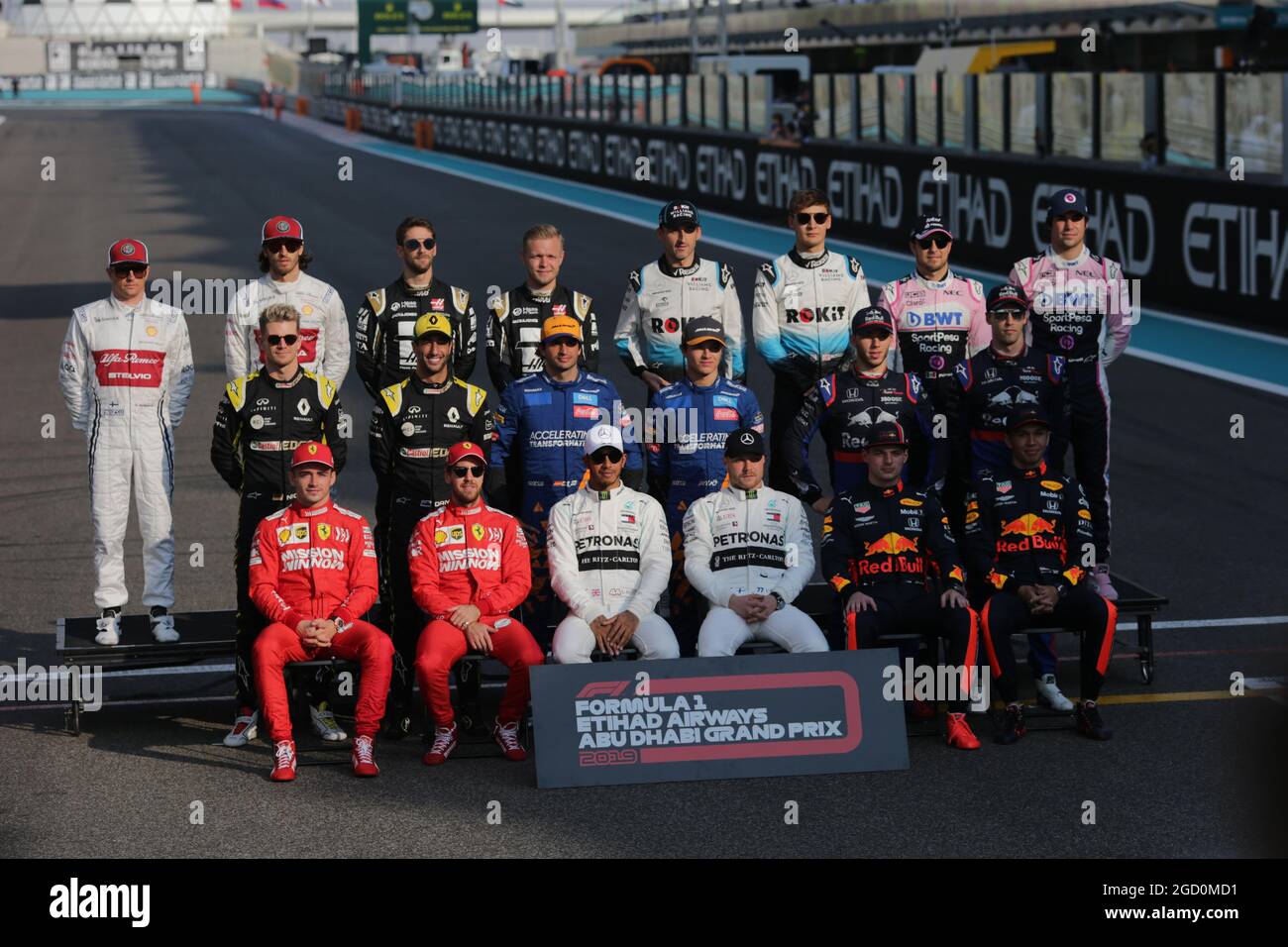 Photographie de fin de saison des pilotes. Grand Prix d'Abu Dhabi, dimanche 1er décembre 2019. Yas Marina circuit, Abu Dhabi, Émirats Arabes Unis. Banque D'Images