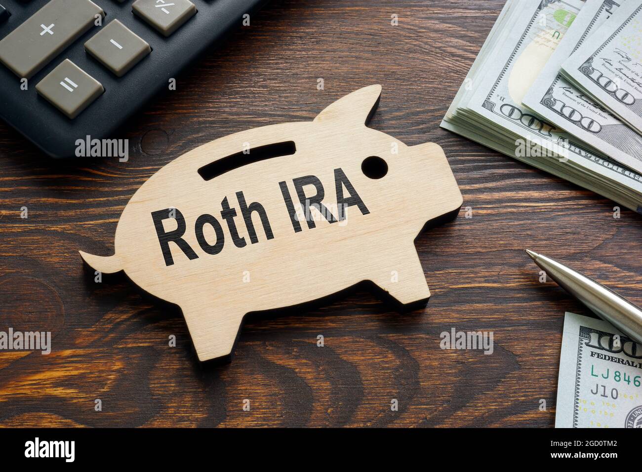 Roth IRA plan de retraite et porcheries. Banque D'Images