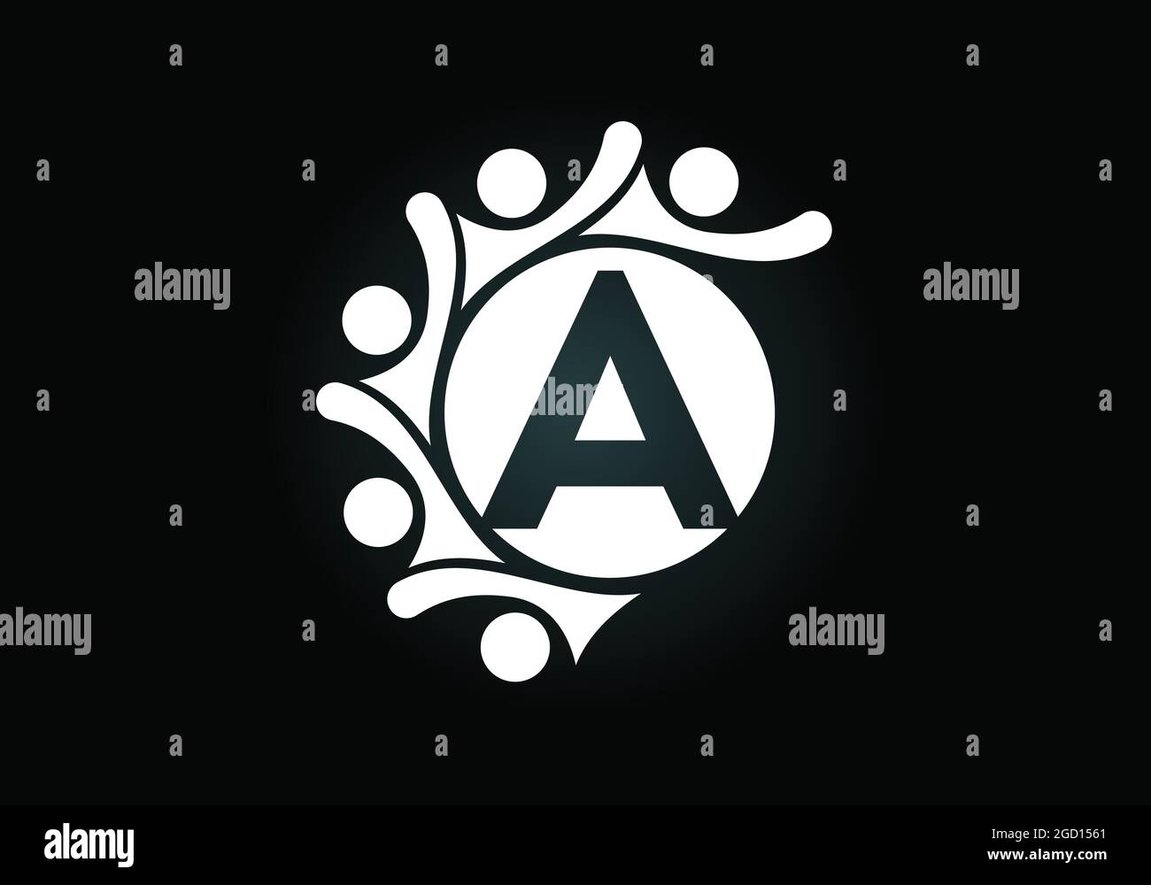 Initiales D'UN alphabet monogramme avec des personnes en contact. Équipe, symbole du logo de coopération. Emblème de police. Logo pour la collaboration d'entreprise Illustration de Vecteur