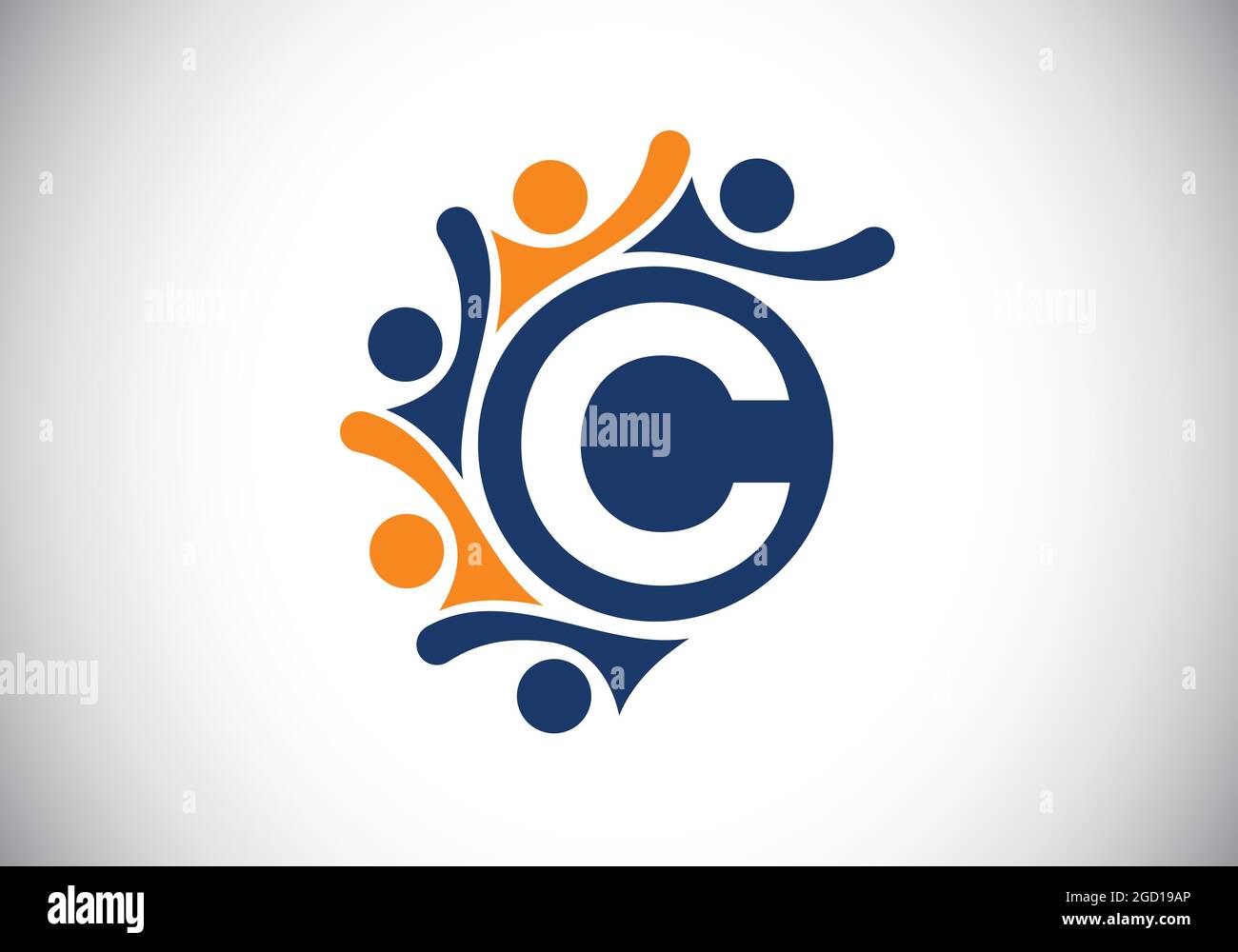 Lettre C monogramme initiale avec des personnes en contact. Équipe, symbole du logo de coopération. Emblème de police. Logo pour la collaboration d'entreprise Illustration de Vecteur