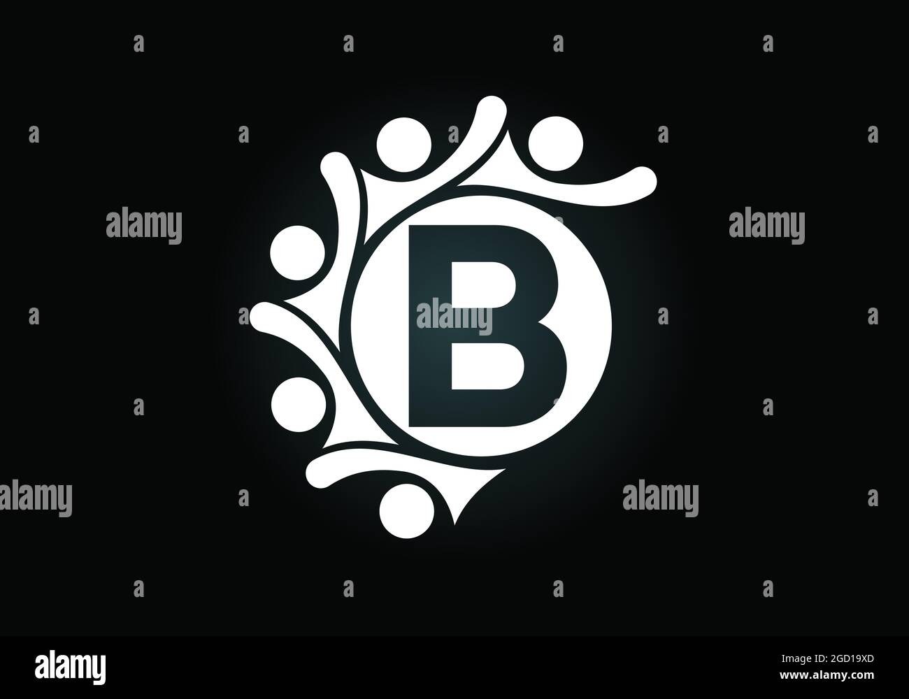Lettre initiale du monogramme B avec des personnes en contact. Équipe, symbole du logo de coopération. Emblème de police. Logo pour la collaboration d'entreprise Illustration de Vecteur