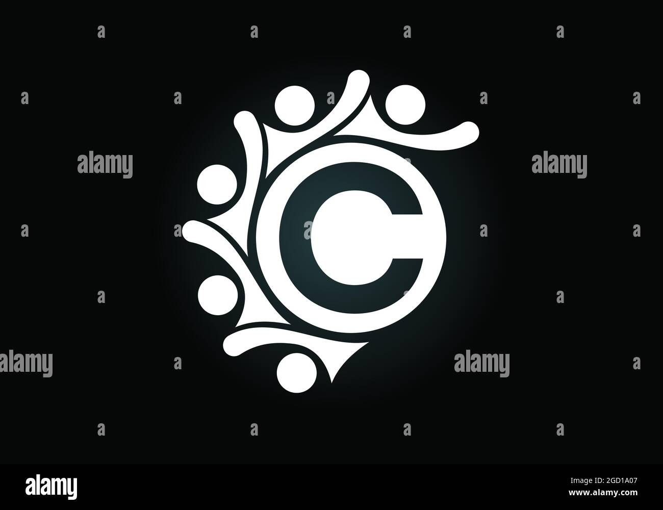Lettre C monogramme initiale avec des personnes en contact. Équipe, symbole du logo de coopération. Emblème de police. Logo pour la collaboration d'entreprise Illustration de Vecteur