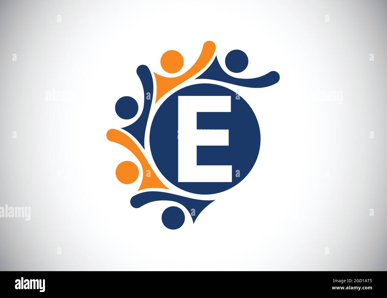 Lettre E monogramme initiale avec des personnes en contact. Équipe, symbole du logo de coopération. Emblème de police. Logo pour la collaboration d'entreprise Illustration de Vecteur