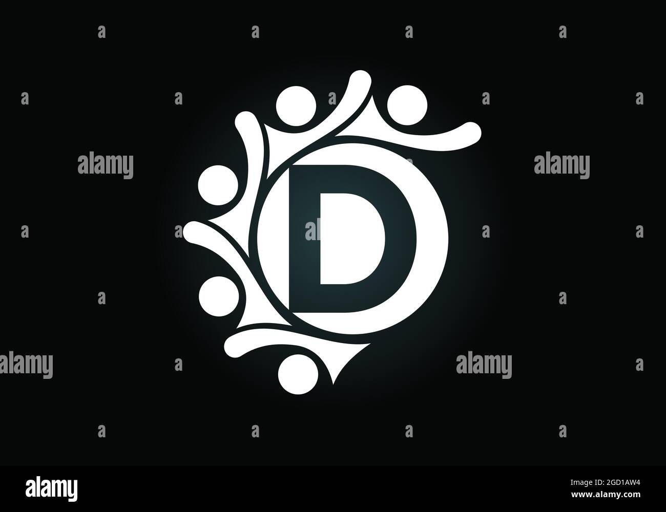 Lettre D initiale du monogramme avec des personnes en contact. Équipe, symbole du logo de coopération. Emblème de police. Logo pour la collaboration d'entreprise Illustration de Vecteur