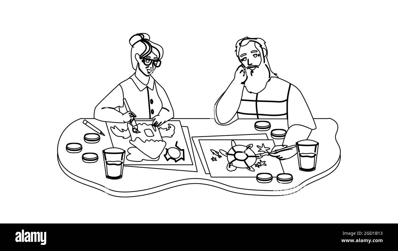Homme et femme senior peinture dans la classe Art Vector Illustration de Vecteur