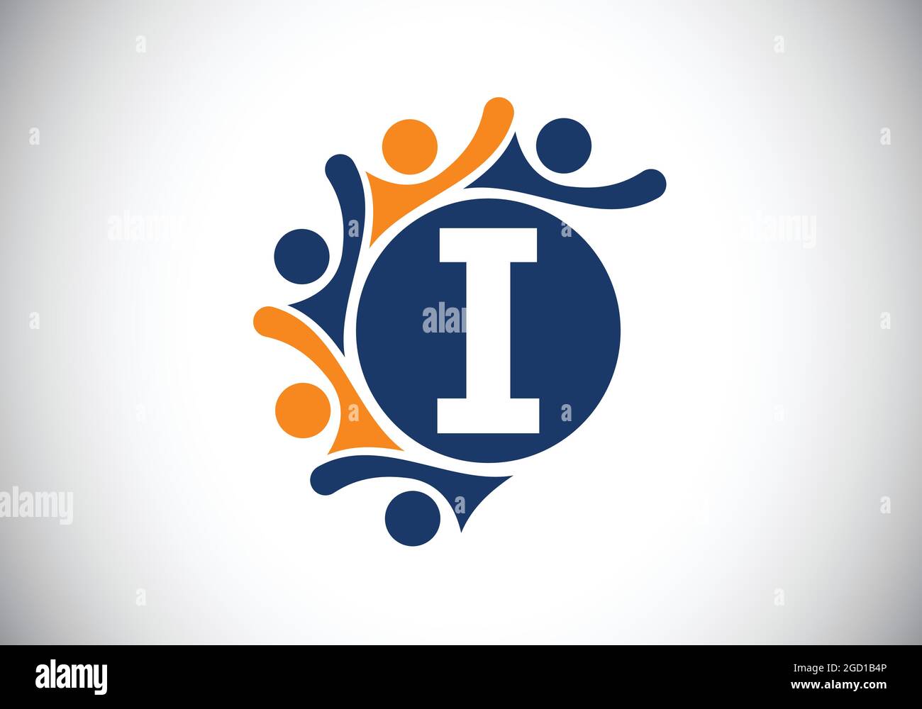 Initiale i monogramme alphabet avec des personnes en contact. Équipe, symbole du logo de coopération. Emblème de police. Logo pour la collaboration d'entreprise Illustration de Vecteur