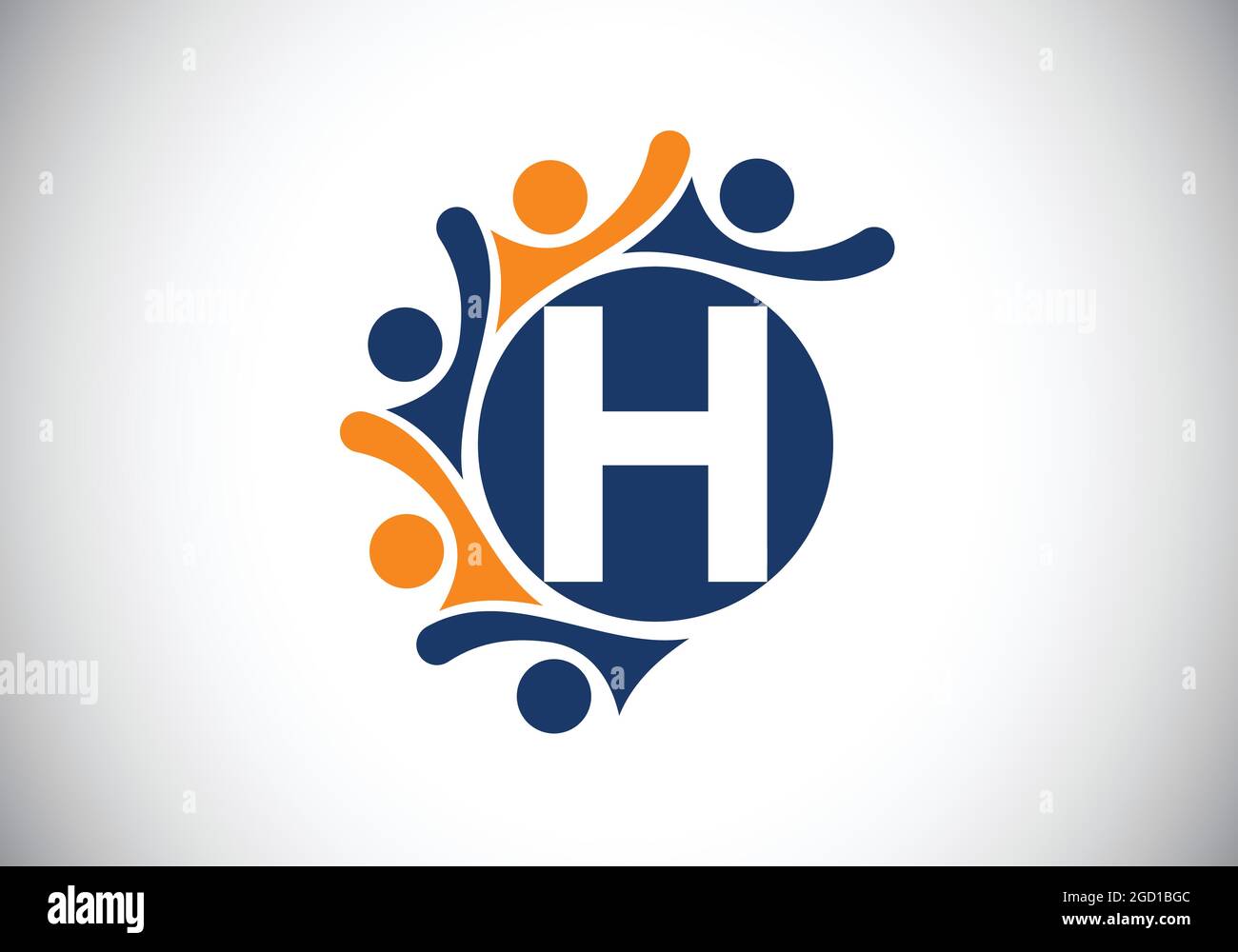 Lettre H initiale du monogramme avec des personnes en contact. Équipe, symbole du logo de coopération. Emblème de police. Logo pour la collaboration d'entreprise Illustration de Vecteur