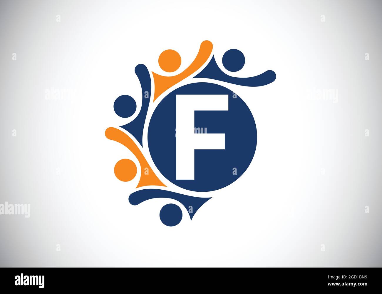 Lettre F monogramme initiale avec des personnes en contact. Équipe, symbole du logo de coopération. Emblème de police. Logo pour la collaboration d'entreprise Illustration de Vecteur
