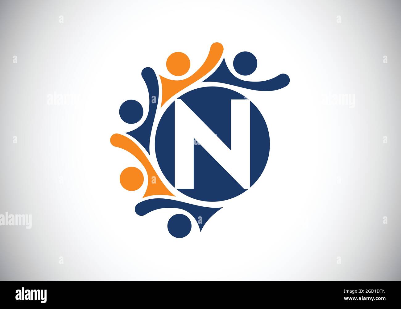 Lettre N initiale du monogramme avec des personnes en contact. Équipe, symbole du logo de coopération. Emblème de police. Logo pour la collaboration d'entreprise Illustration de Vecteur