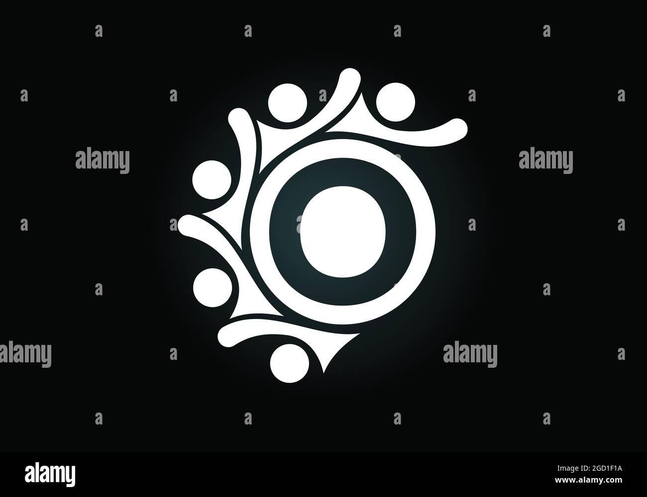 Lettre O monogramme initiale avec des personnes en contact. Équipe, symbole du logo de coopération. Emblème de police. Logo pour la collaboration d'entreprise Illustration de Vecteur