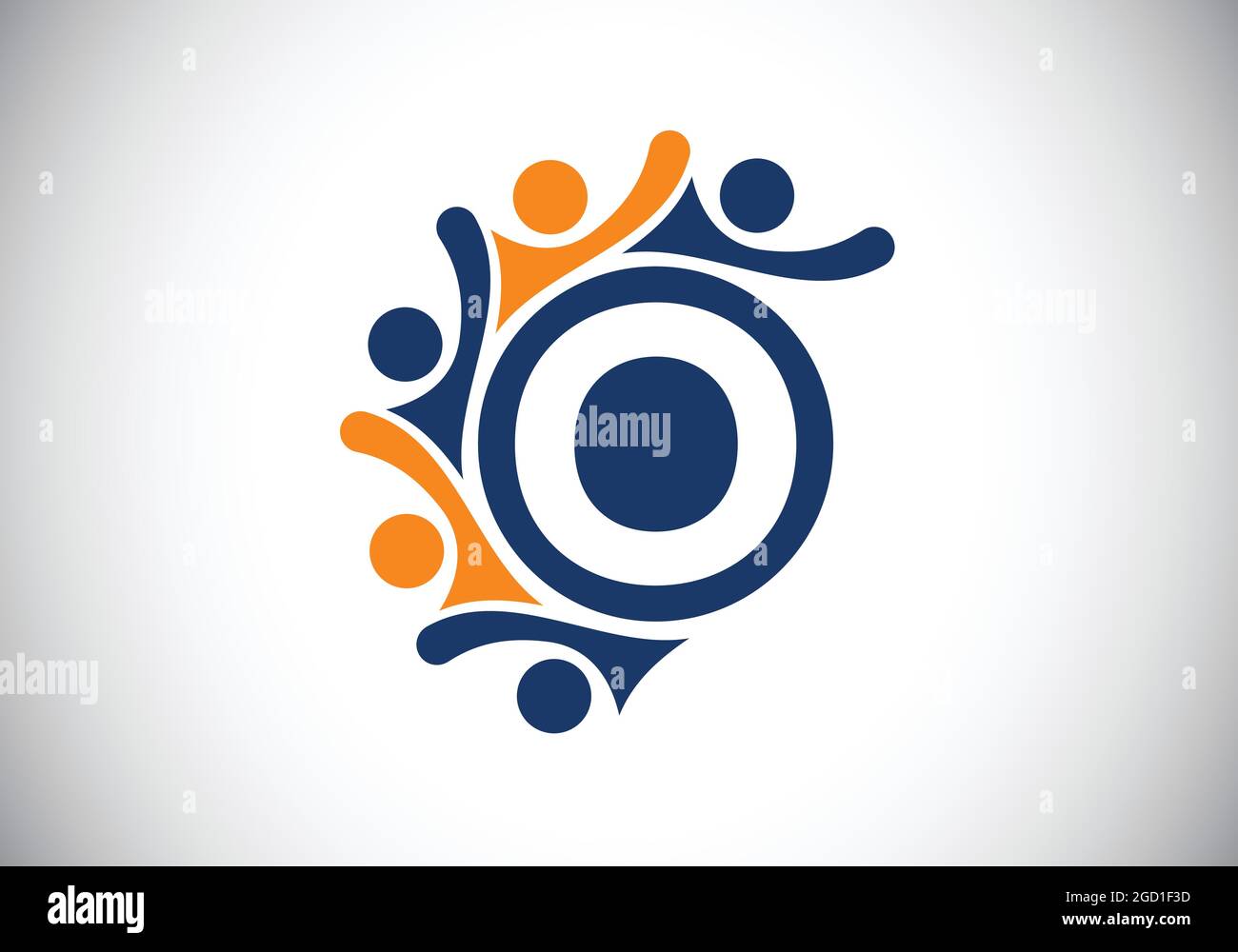 Lettre O monogramme initiale avec des personnes en contact. Équipe, symbole du logo de coopération. Emblème de police. Logo pour la collaboration d'entreprise Illustration de Vecteur