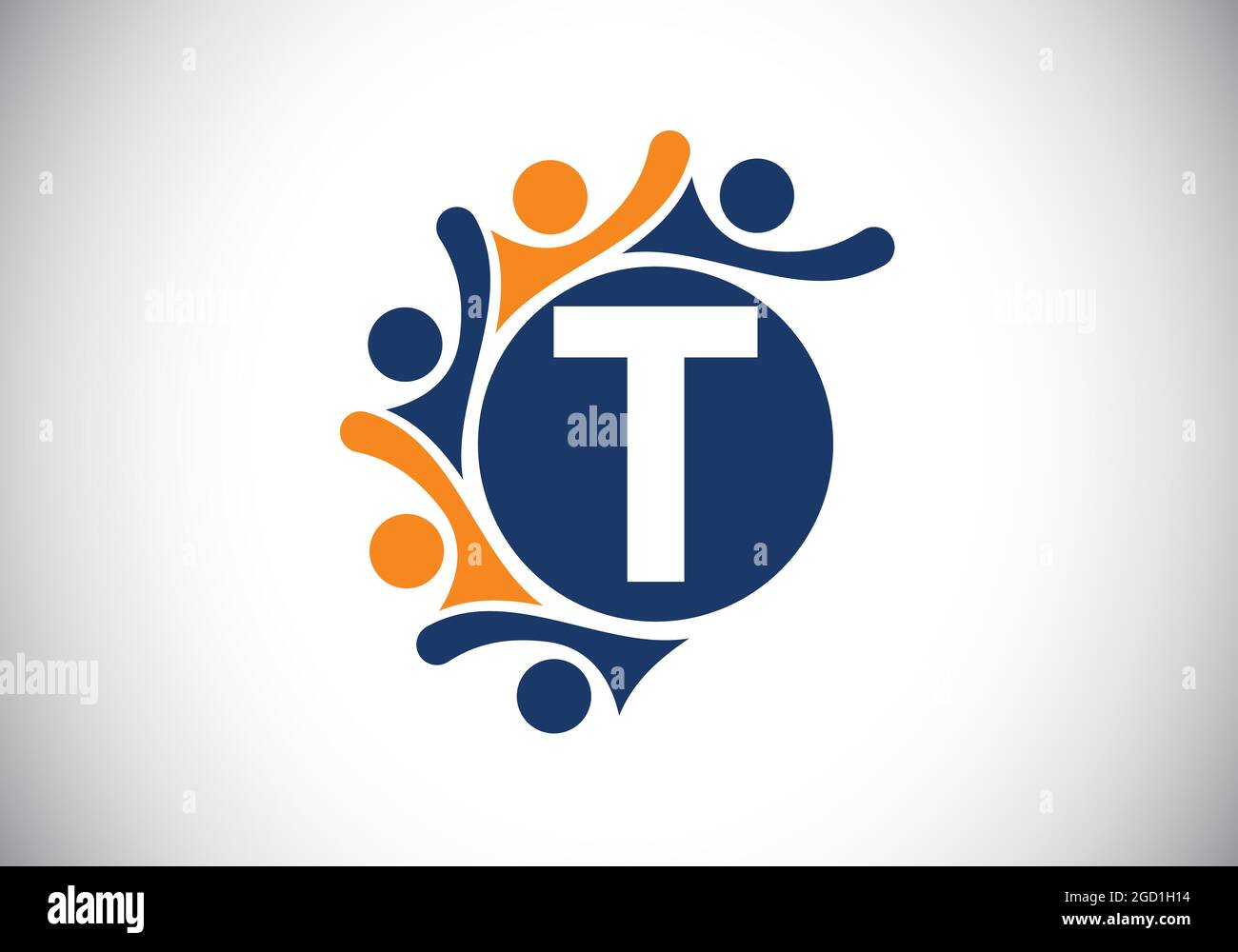 Lettre T monogramme initiale avec des personnes en contact. Équipe, symbole du logo de coopération. Emblème de police. Logo pour la collaboration d'entreprise Illustration de Vecteur
