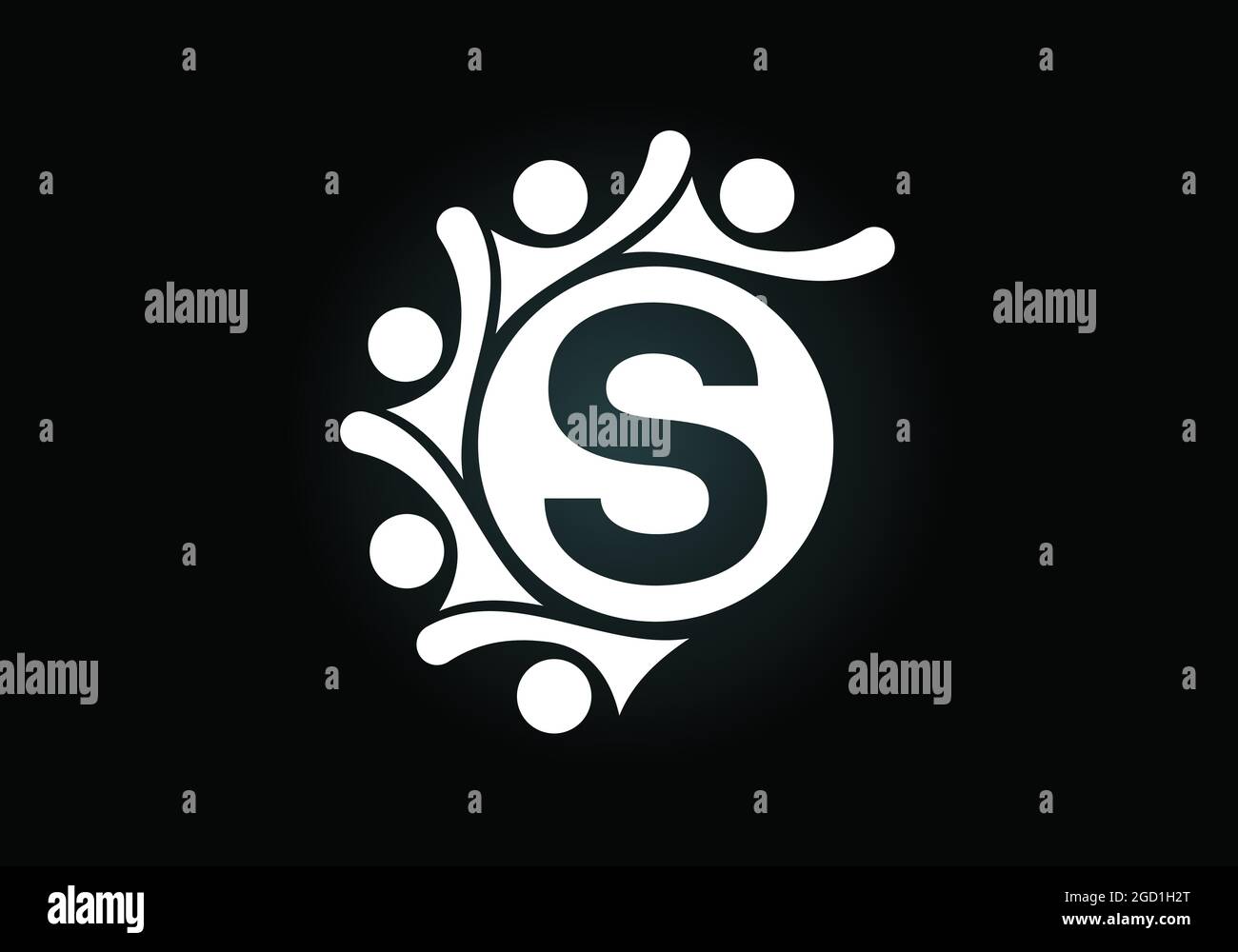 Lettre S monogramme initiale avec des personnes en contact. Équipe, symbole du logo de coopération. Emblème de police. Logo pour la collaboration d'entreprise Illustration de Vecteur