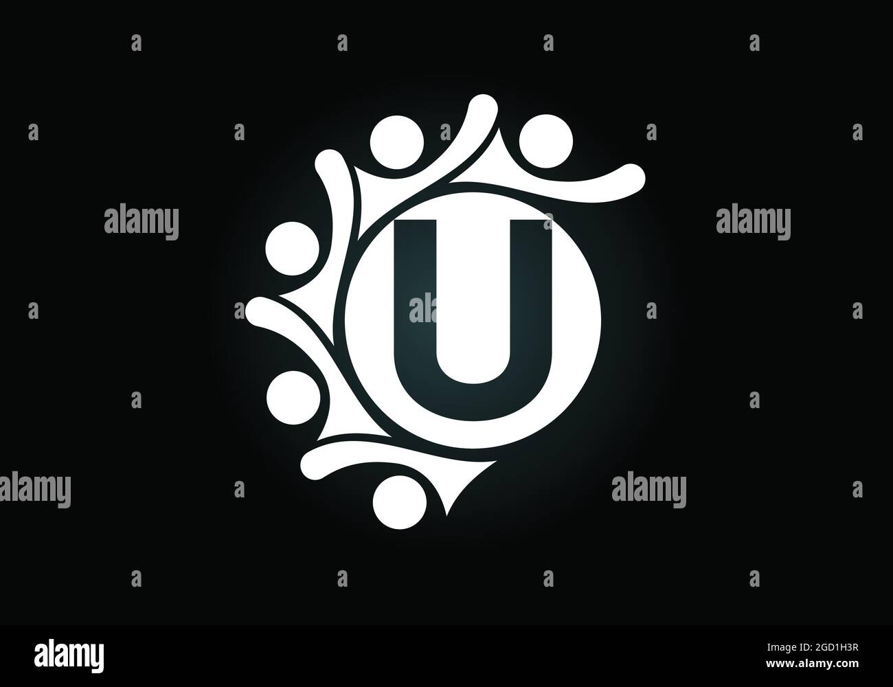 Lettre U monogramme initiale avec des personnes en contact. Équipe, symbole du logo de coopération. Emblème de police. Logo pour la collaboration d'entreprise Illustration de Vecteur