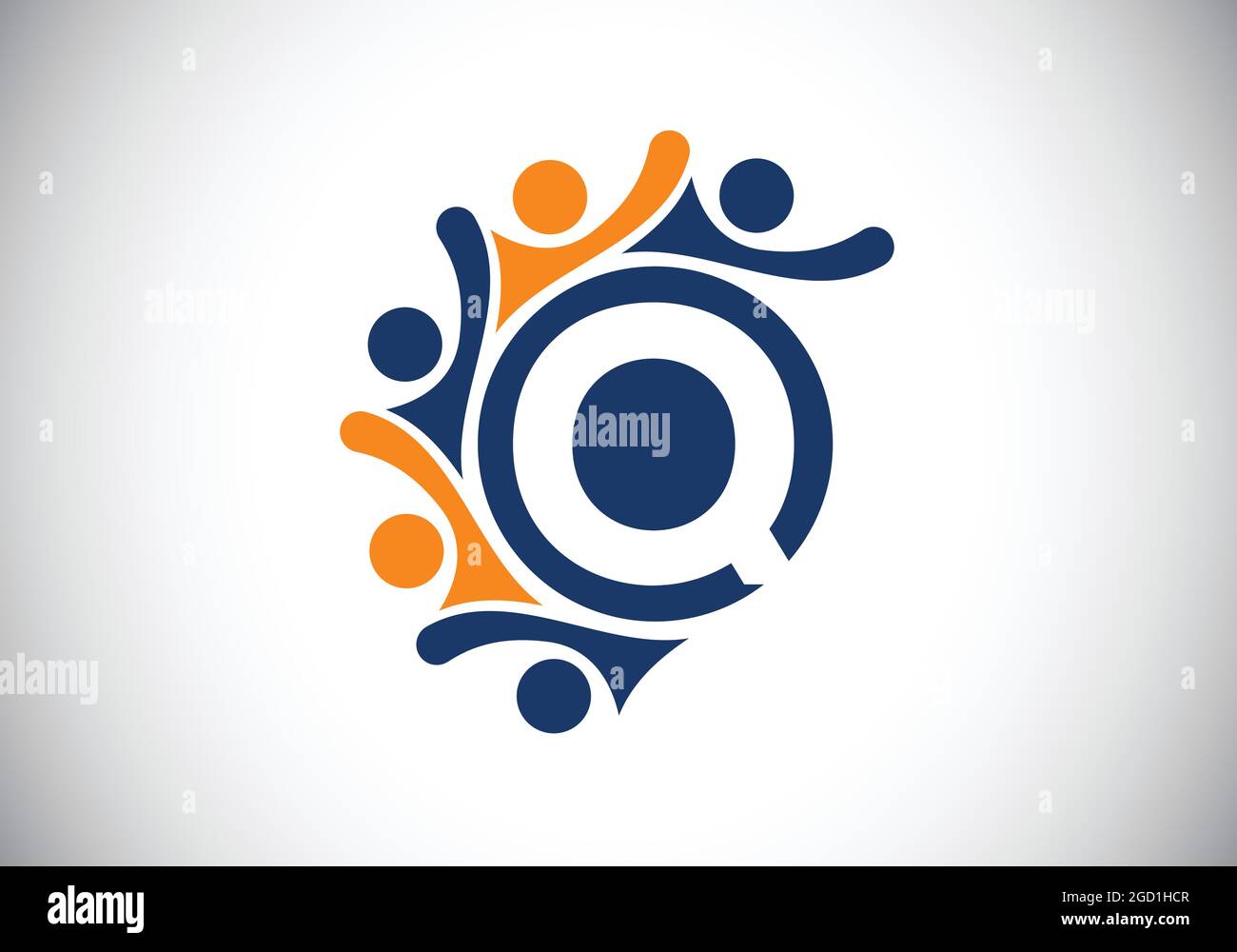 Initiale Q monogramme alphabet avec des personnes de connexion. Équipe, symbole du logo de coopération. Emblème de police. Logo pour la collaboration d'entreprise Illustration de Vecteur