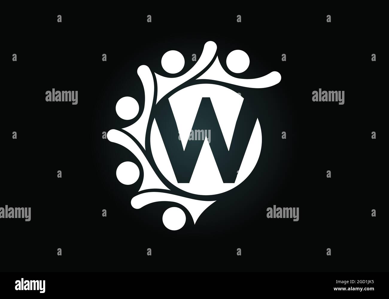 Lettre W du monogramme initial avec des personnes en contact. Équipe, symbole du logo de coopération. Emblème de police. Logo pour la collaboration d'entreprise Illustration de Vecteur