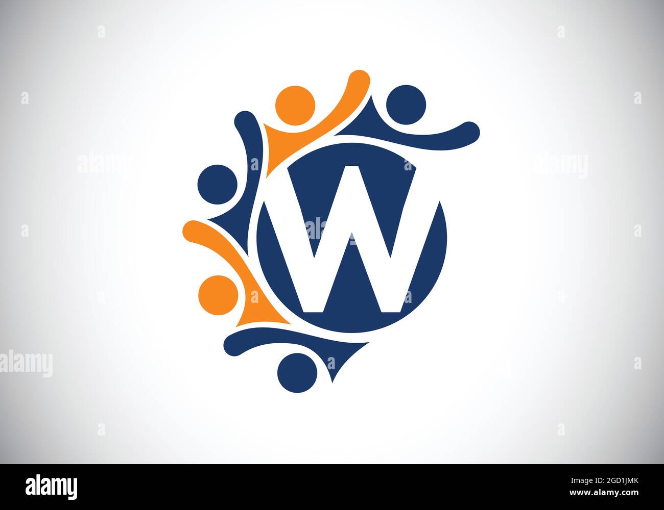 Lettre W du monogramme initial avec des personnes en contact. Équipe, symbole du logo de coopération. Emblème de police. Logo pour la collaboration d'entreprise Illustration de Vecteur