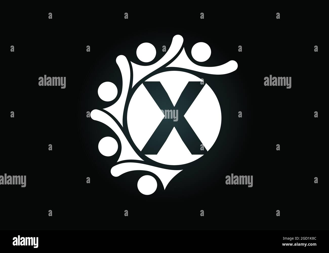 Alphabet initial X monogramme avec personnes en contact. Équipe, symbole du logo de coopération. Emblème de police. Logo pour la collaboration d'entreprise Illustration de Vecteur