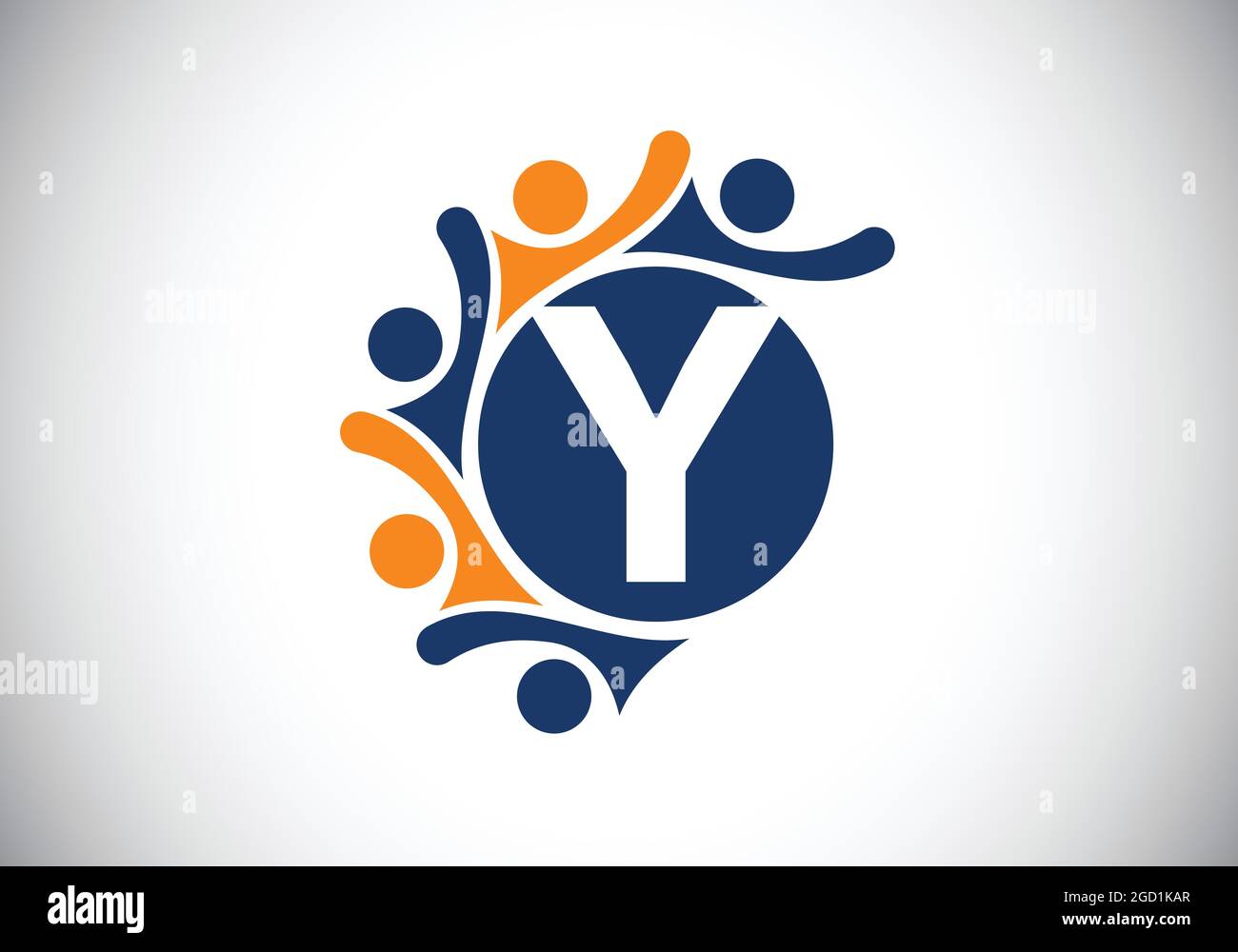 Alphabet de monogramme y initial avec des personnes en contact. Équipe, symbole du logo de coopération. Emblème de police. Logo pour la collaboration d'entreprise Illustration de Vecteur