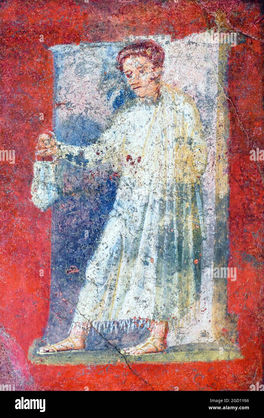 Illustration avec le prêtre de la situla Fresco Pompéi Banque D'Images