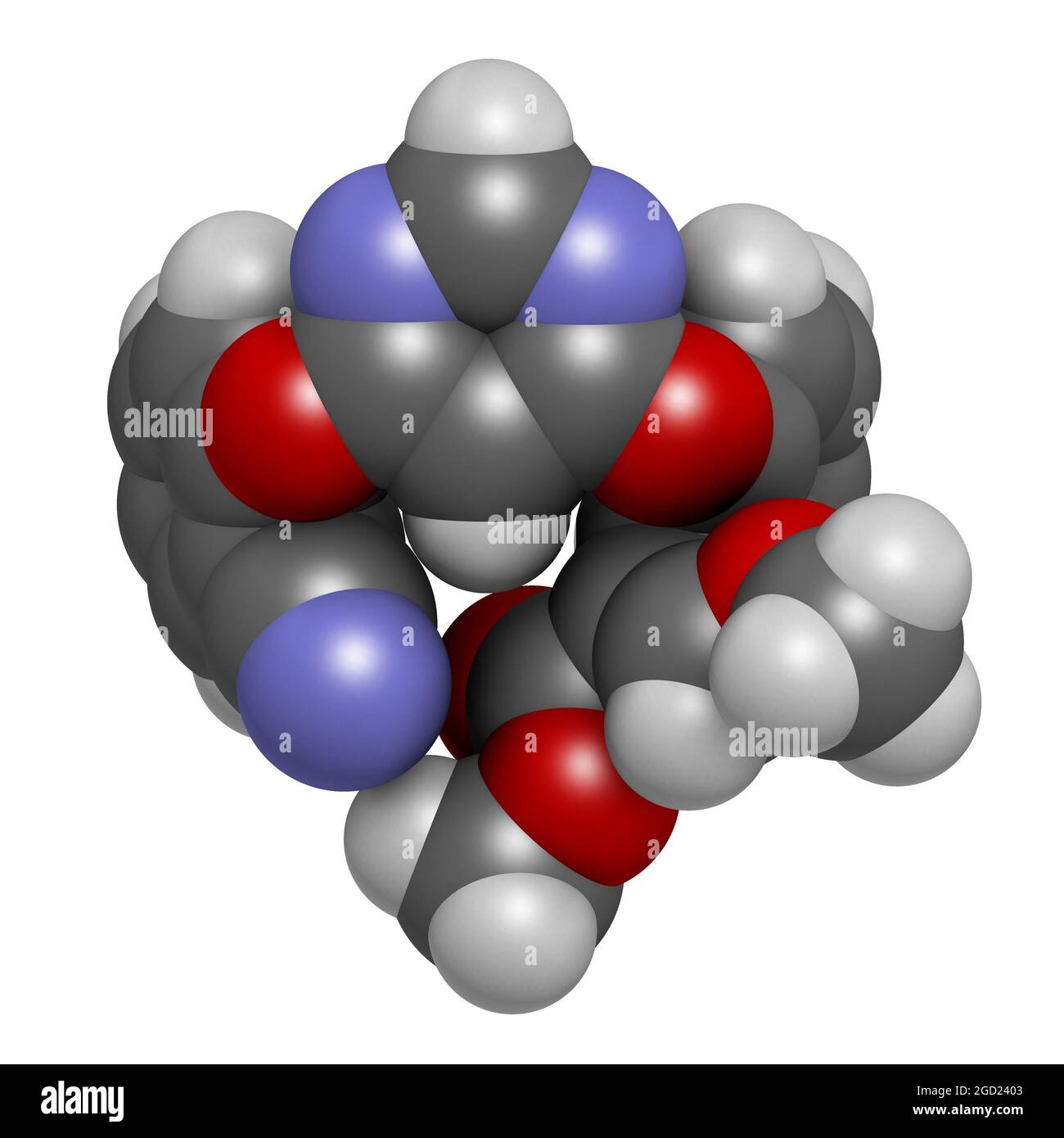 Molécule de fongicide azoxystrobine. Rendu 3D. Banque D'Images