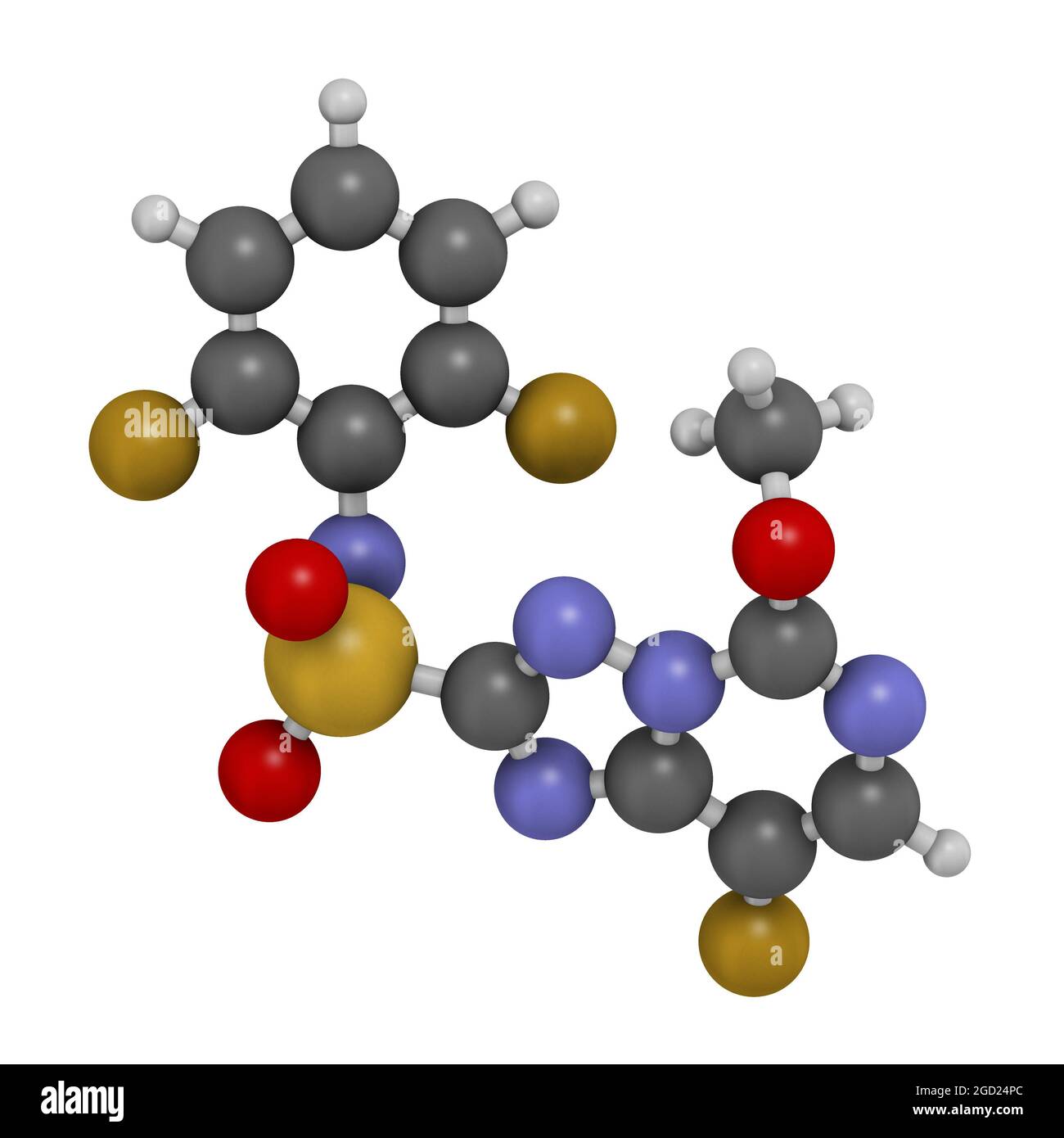 Molécule d'herbicide de florasulam. Rendu 3D. Banque D'Images