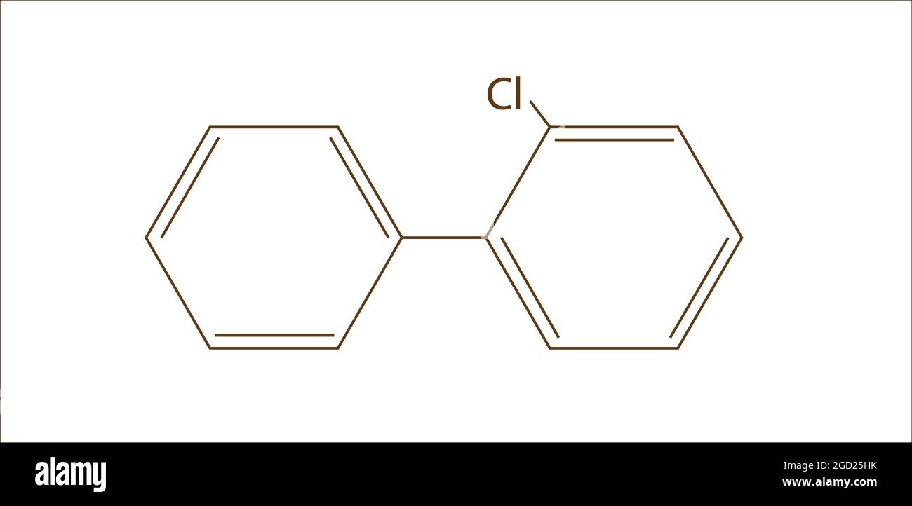structure du 2-chlorobiphényle, dérivés des composés aromatiques du benzène, complexes dérivés du benzoide, formule du 2-chlorobiphényle Illustration de Vecteur