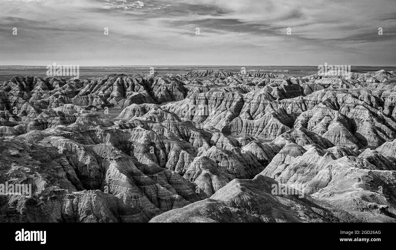 Vue sur Burns Basin, parc national des Badlands, Dakota du Sud. Banque D'Images