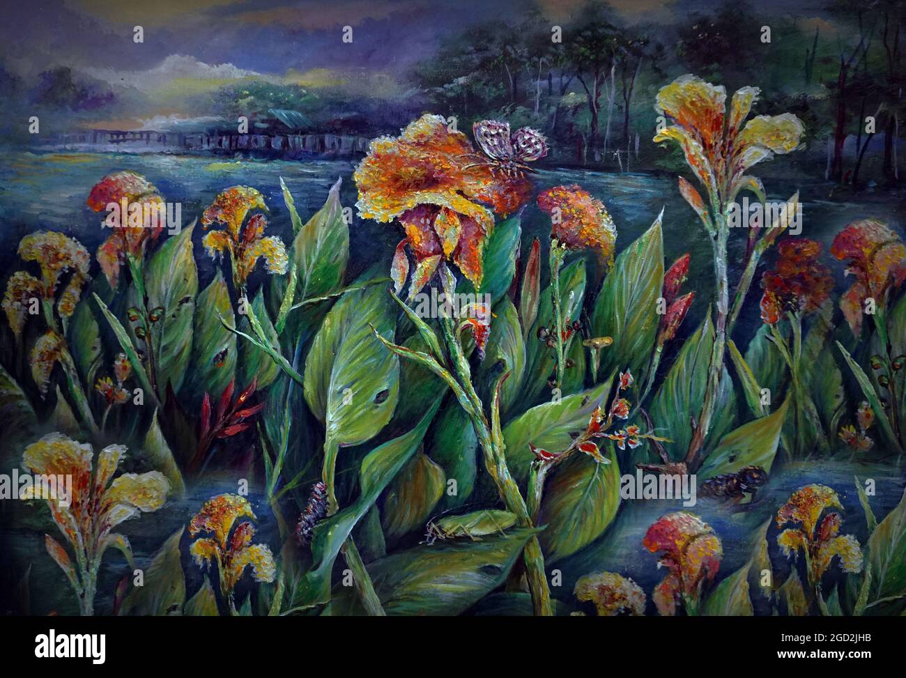 Peinture d'art abstrait fleur acrylique nature imagination Banque D'Images