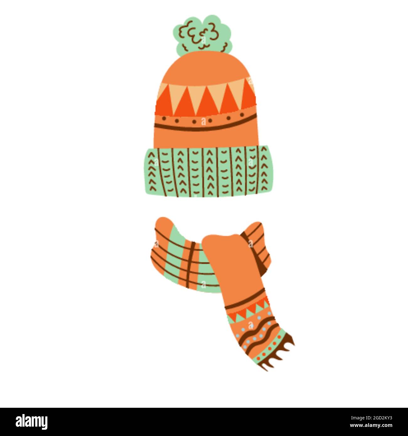 Chapeau avec pompon à la menthe et écharpe tricotée Illustration de Vecteur