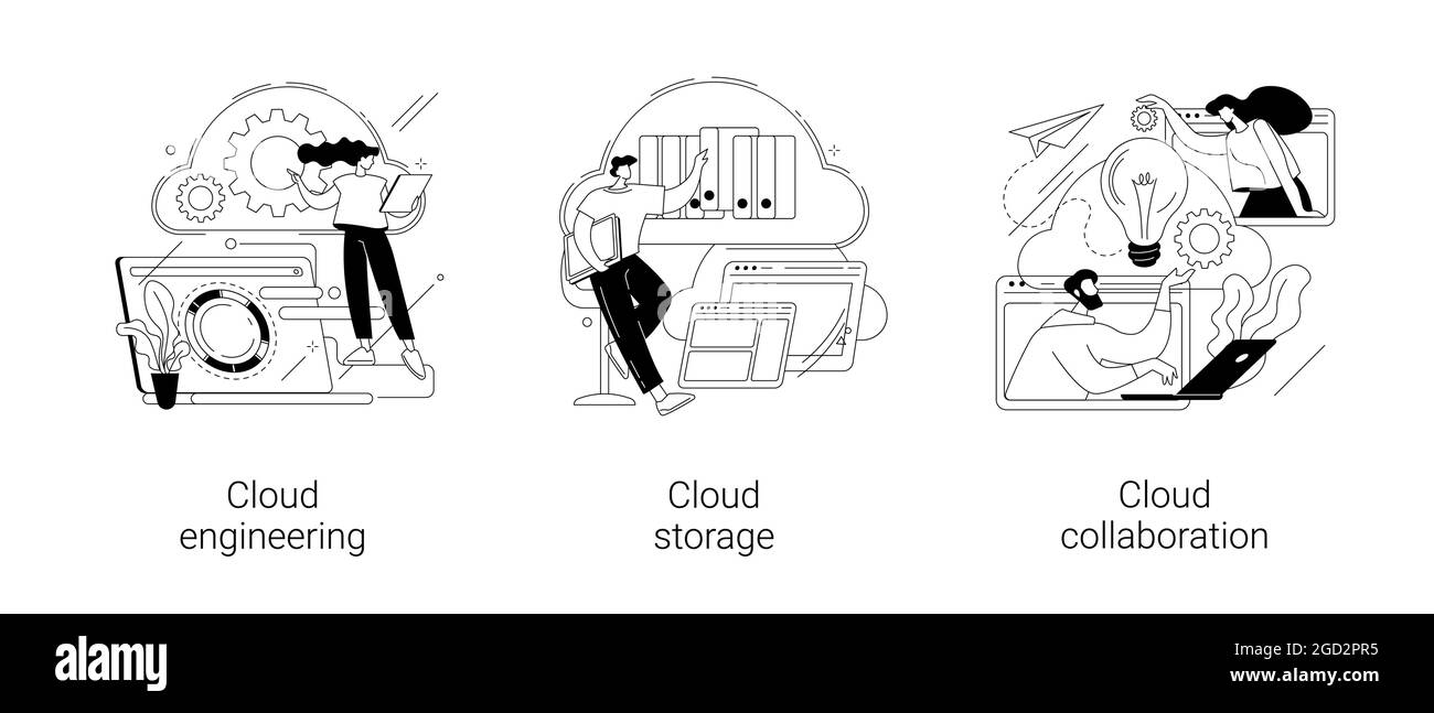 Illustrations vectorielles abstraites de concepts de l'informatique dans le cloud. Illustration de Vecteur