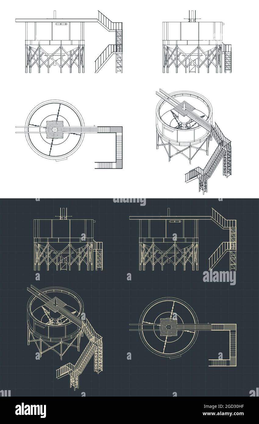 Illustration vectorielle stylisée des plans du réservoir d'épaississant minier Illustration de Vecteur