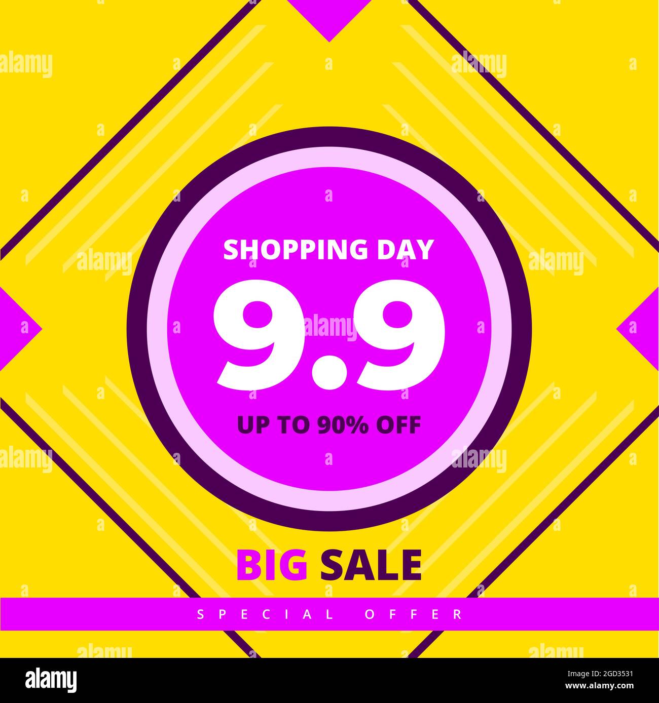 9.9 jour de magasinage bannière de promotion chaude colorée avec cercle au centre. modèle de bannière de vente de septembre 9. Grande vente offre à durée limitée sociale carrée Illustration de Vecteur