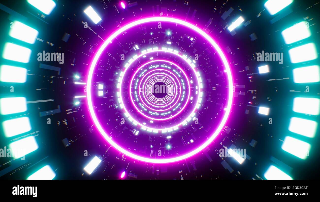 Tunnel fi Sci light Pink Circle, violet clignotant Banque D'Images