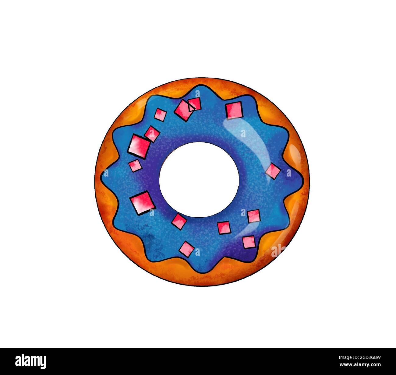 Illustration d'un dessin coloré de bonbons - beignets avec glacis de différentes couleurs sur un fond blanc isolé. Illustration de haute qualité Banque D'Images