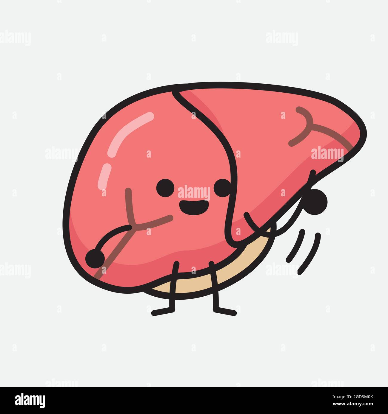 Illustration vectorielle du caractère du foie avec un visage mignon et une ligne de corps simple dessinant sur un arrière-plan isolé Illustration de Vecteur