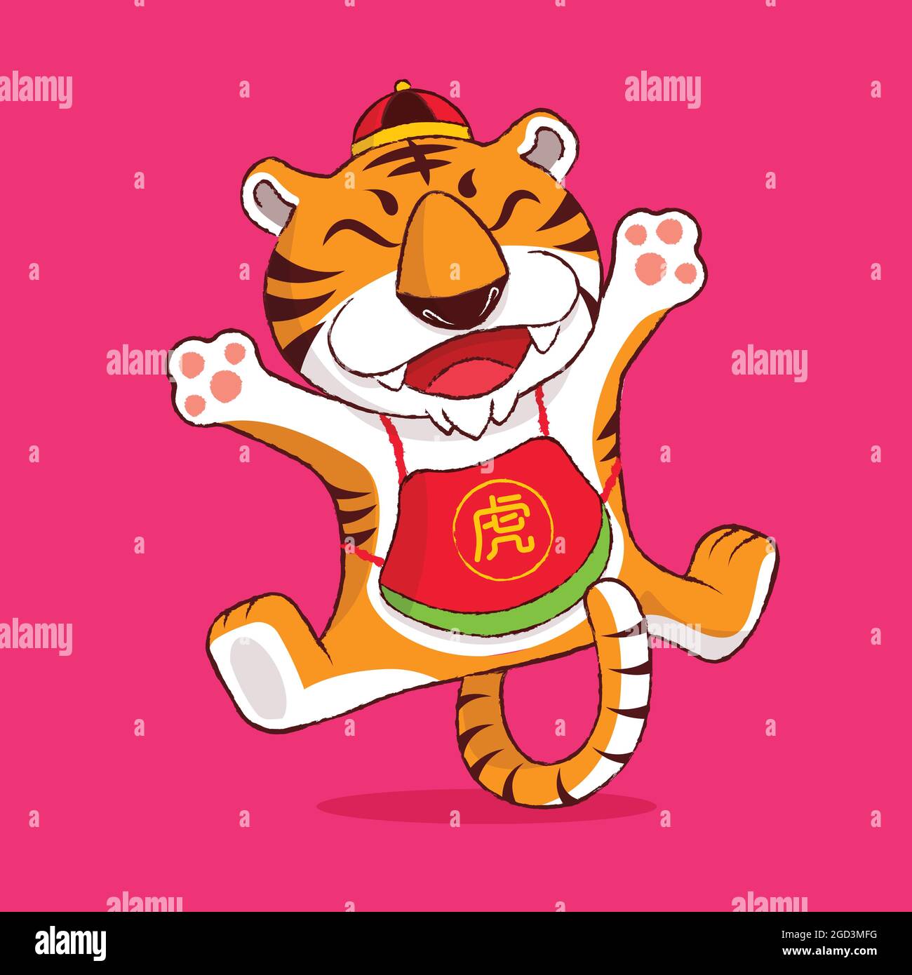 Bonne année chinoise 2022. Porte-tigre à queue longue. Année du tigre. Tigre zodiaque de 2022 Illustration de Vecteur