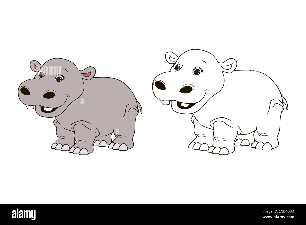 Page de coloriage pour les enfants, mastodonte gris, hypopotamus. Illustration vectorielle de style dessin animé, dessin au trait isolé Illustration de Vecteur