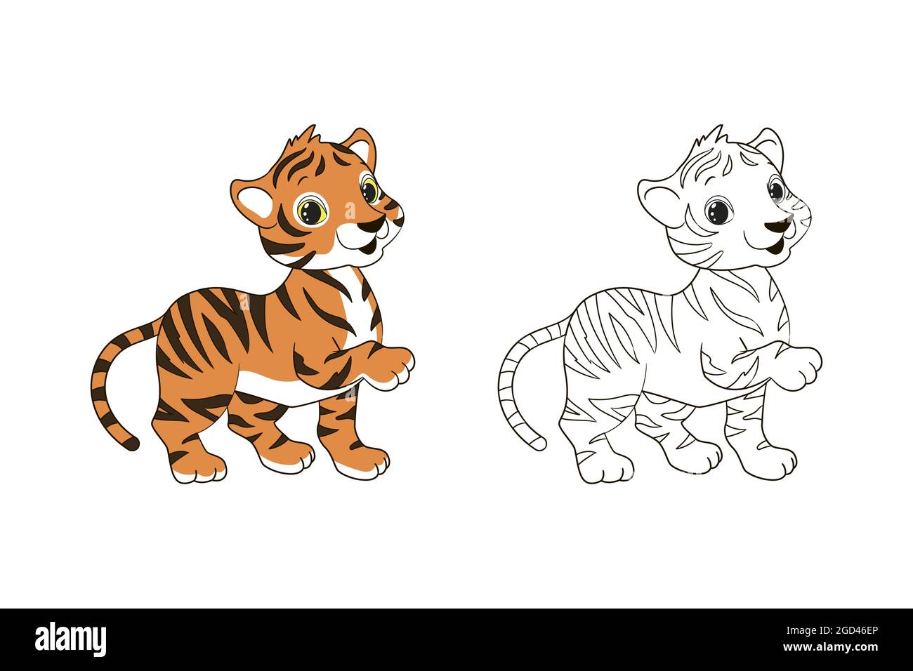 Page de coloriage pour enfants, petit cub à tigre rayé. Illustration vectorielle de style dessin animé, dessin au trait isolé Illustration de Vecteur