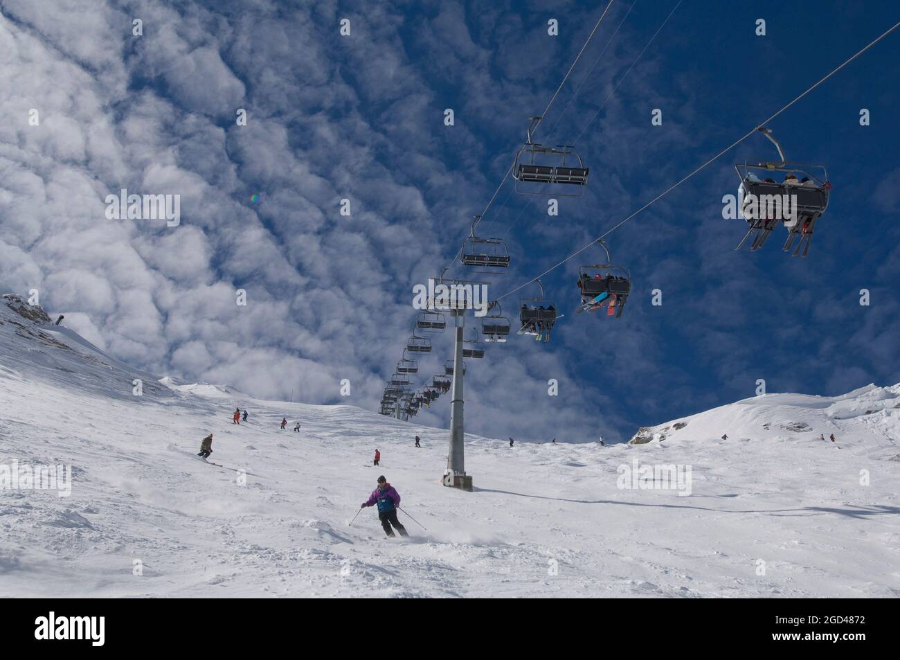 FRANCE, HAUTE-SAVOIE (74) STATION DE SKI AVORIAZ. DOMAINE DES PORTES DU SOLEIL. MUR DES SUISSES VA ALLER À CROSETS Banque D'Images