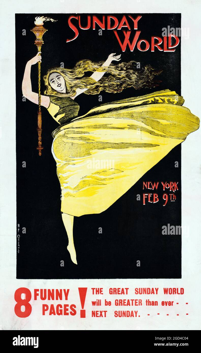 Le monde du dimanche - New York. Couverture en papier. Illustration de style Art nouveau. 1890. Banque D'Images