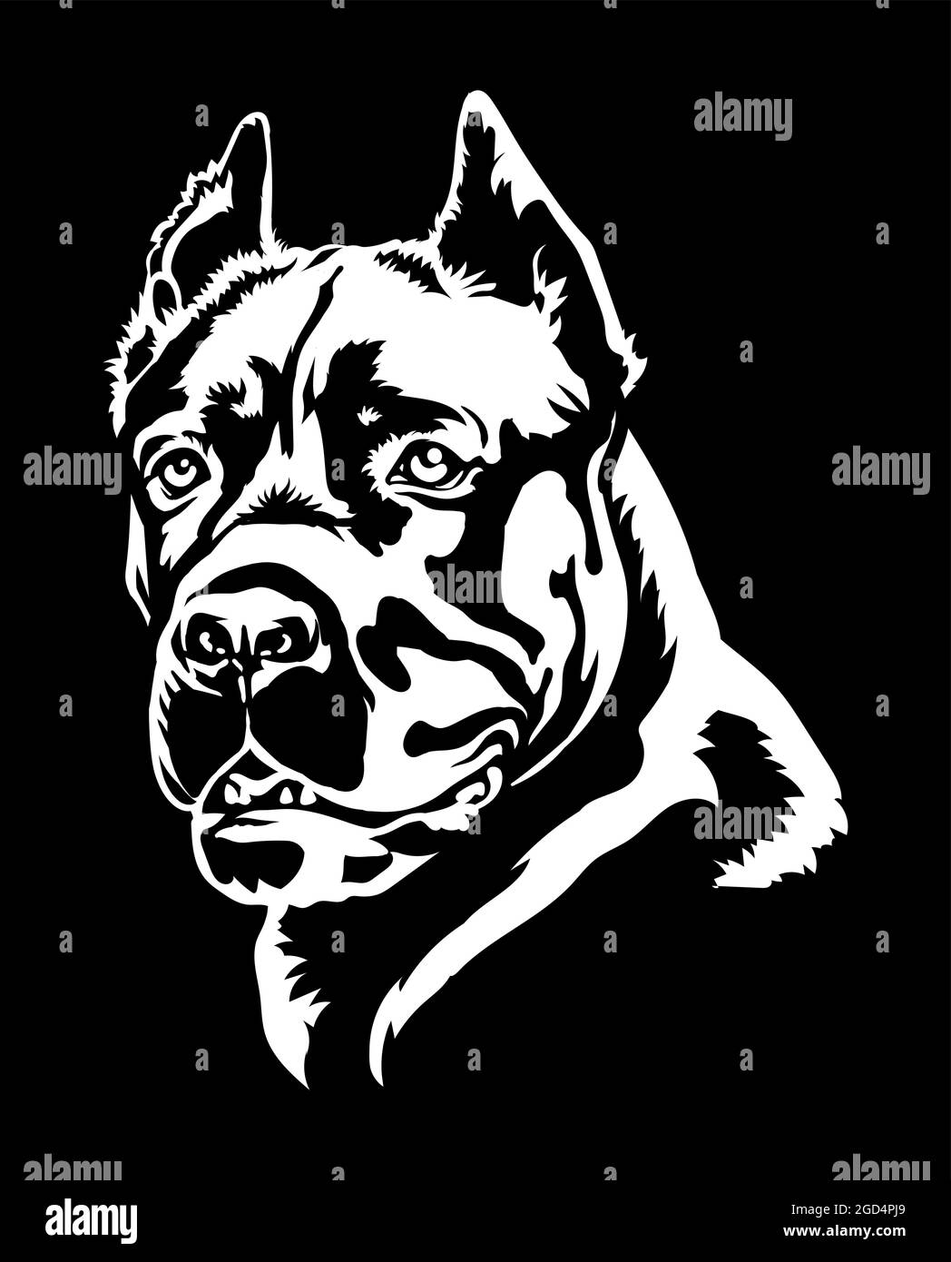 Illustration vectorielle de portrait de chien de canne Corso en noir Illustration de Vecteur