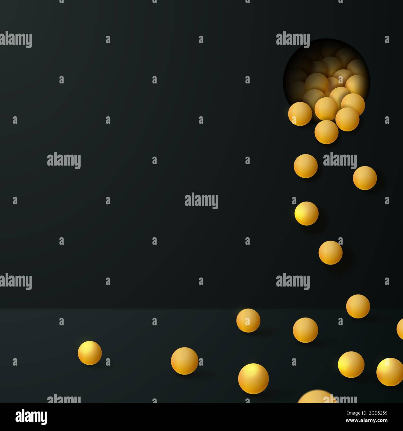 Arrière-plan abstrait avec des sphères dorées sur fond sombre. Illustration vectorielle. Illustration de Vecteur