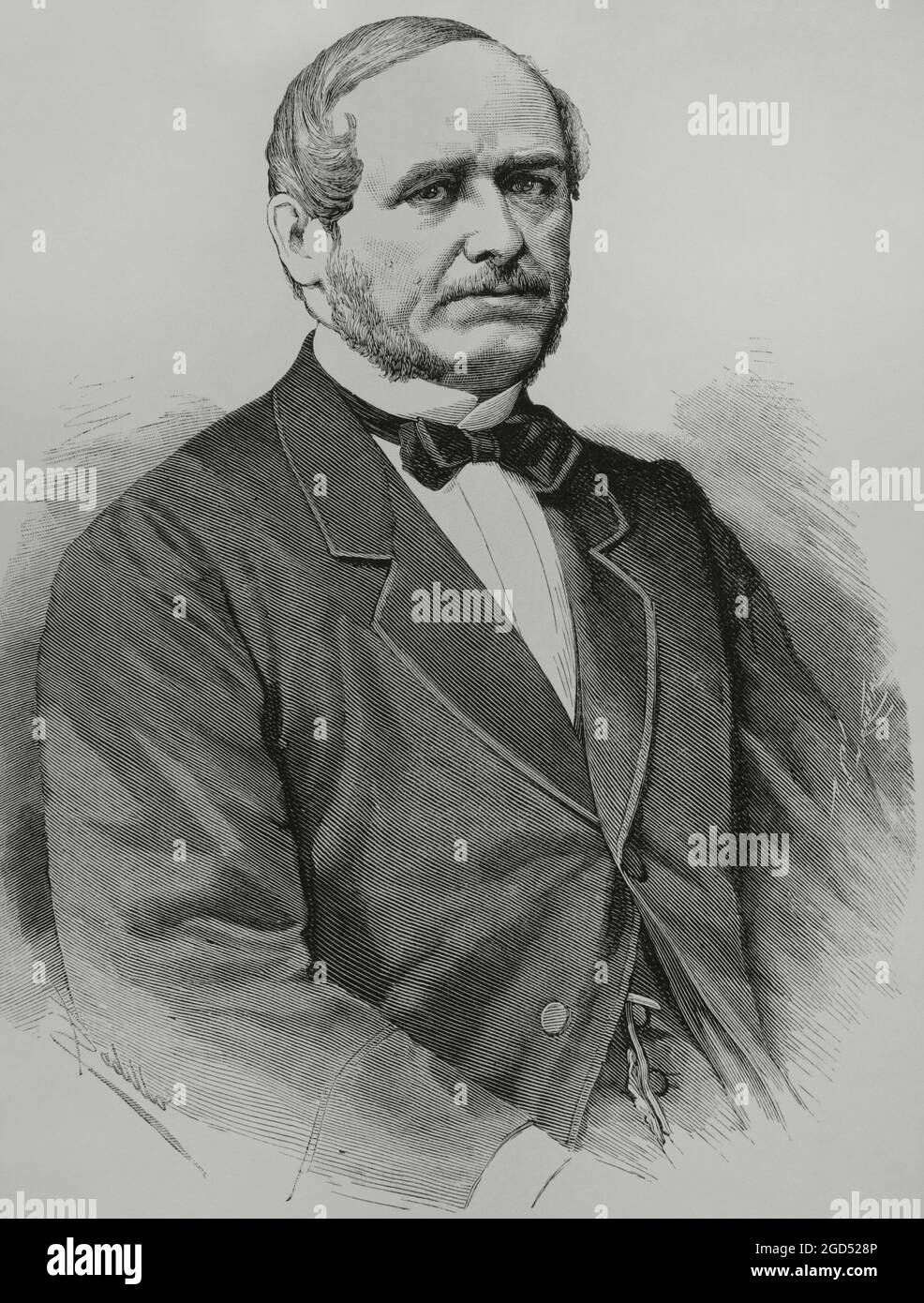 Francisco de las Rivas y Ubieta (1808-1882). Industriel et politicien espagnol. Premier marquis de Mudela et sénateur du royaume. En 1879, il a acquis l'usine de fer et d'acier que la société anglaise la Cantabrian Iron Company Limited avait construit à Sestao depuis 1871. Portrait. Dessin de Badillo. Gravure par Arturo Carretero. La Ilustración Española y Americana, 1882. Banque D'Images