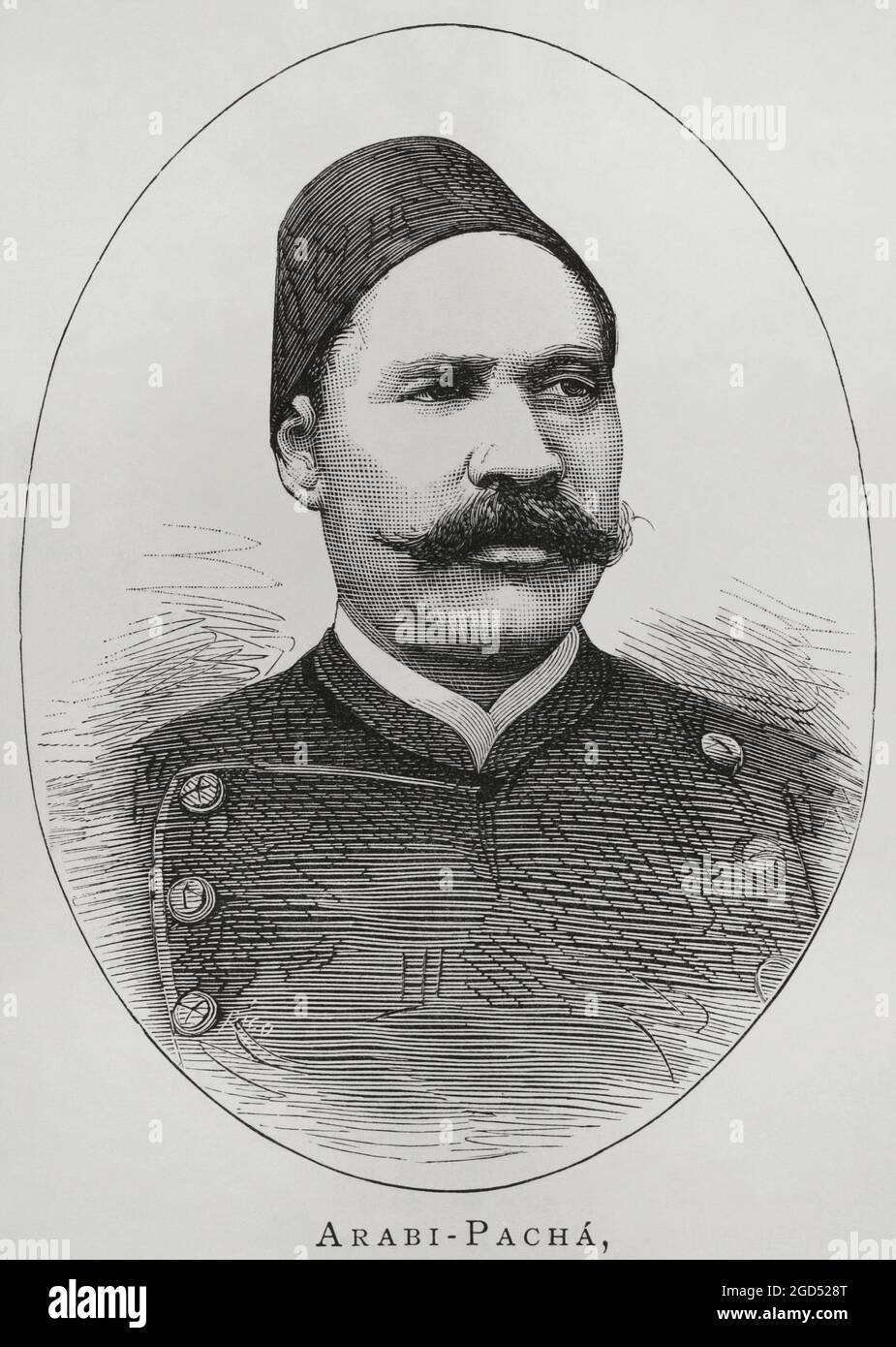Ahmed Urabi (1841-1911). Révolutionnaire égyptien. Officier militaire nationaliste de l'armée égyptienne. Il participe au soulèvement de 1879 contre le pasha khedive Tawfiq, contre le ministre de la guerre d'Égypte sous contrôle britannique et français sous le règne de Tewfik Pasha. Portrait. Gravure. La Ilustración Española y Americana, 1882. Banque D'Images
