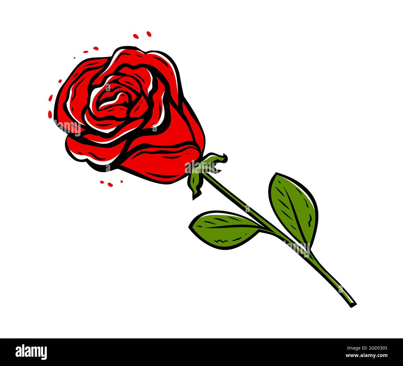 Rose rouge avec des feuilles isolées sur fond blanc. Illustration des fleurs Illustration de Vecteur