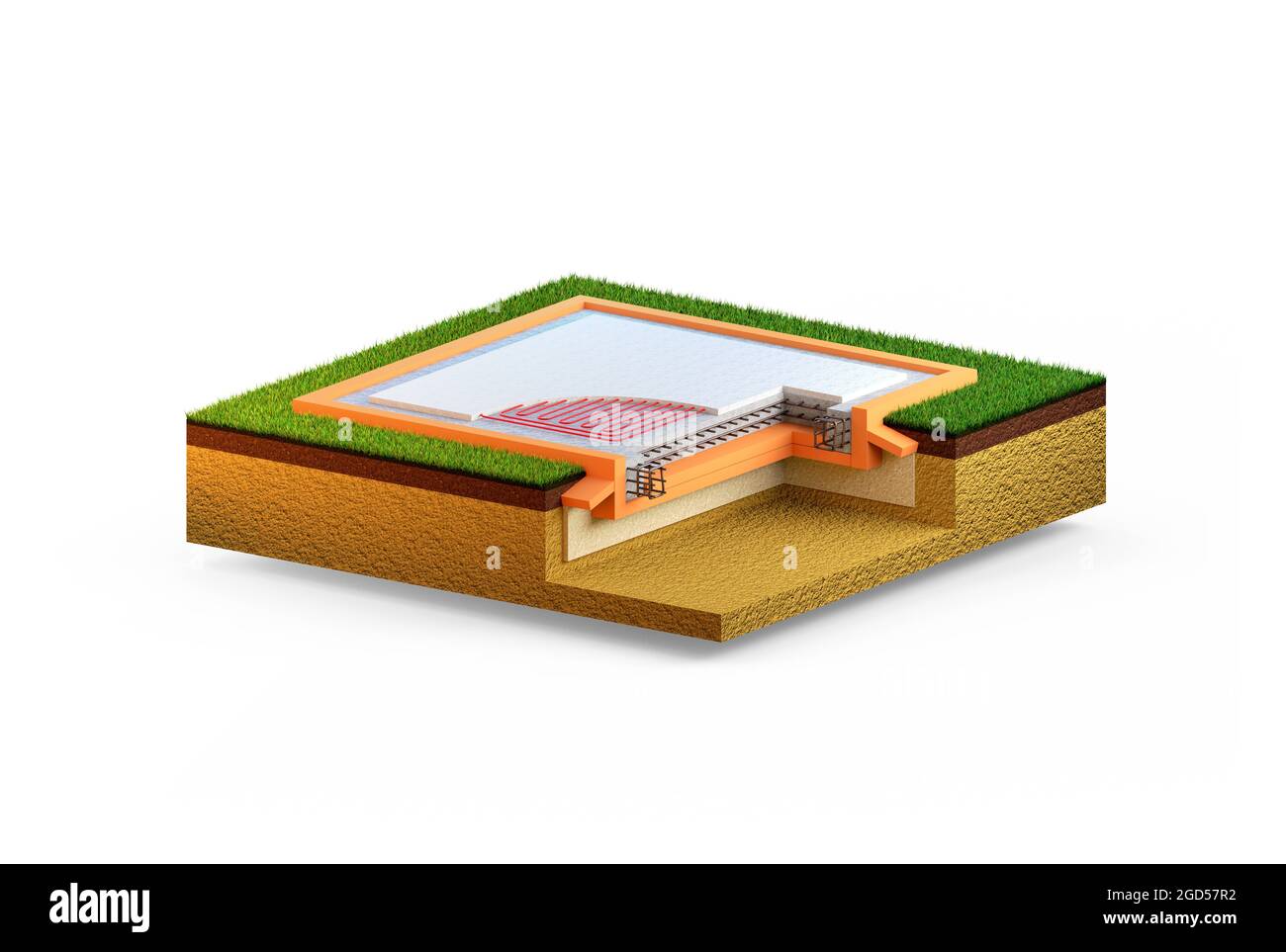 Fondation en plaques de ciment renforcées isolées - concept isolé rendu industriel 3D Banque D'Images